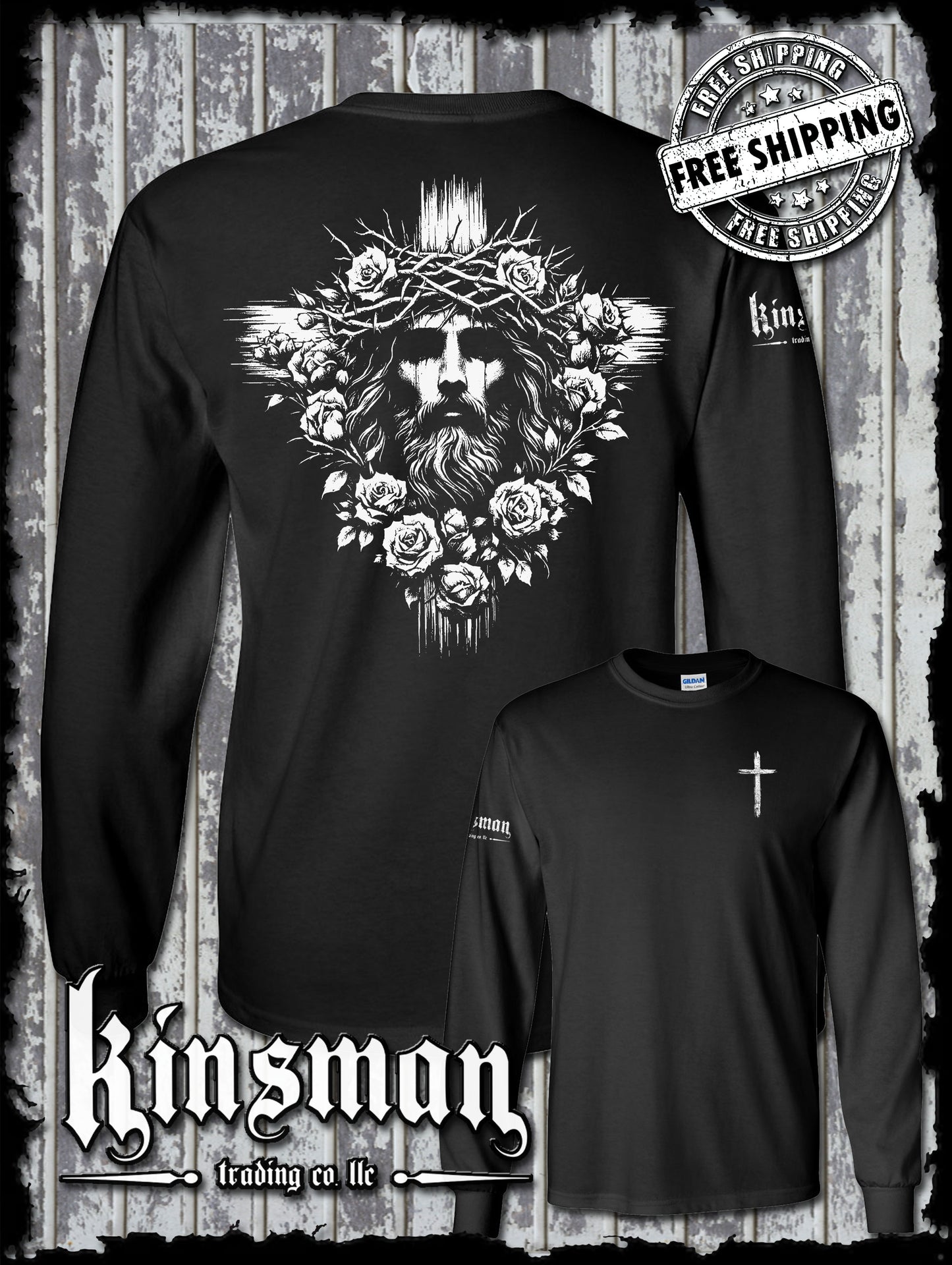 Jesus Cross Roses 2-Sided Long Sleeve T-Shirt