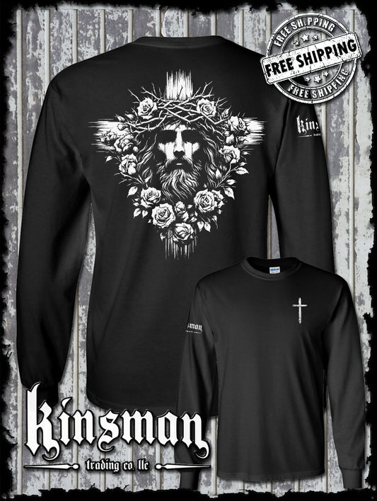 Jesus Cross Roses 2-Sided Long Sleeve T-Shirt