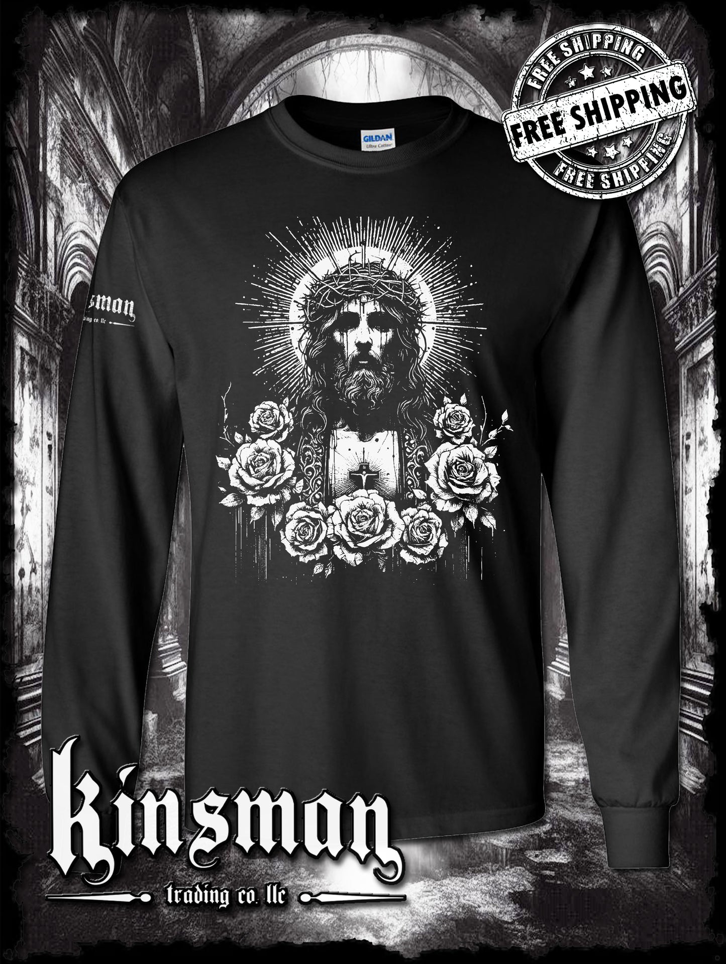 Jesus Christ Floral Portrait Long Sleeve T-Shirt