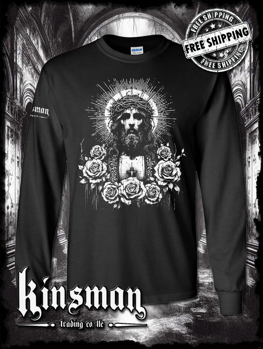 Jesus Christ Floral Portrait Long Sleeve T-Shirt