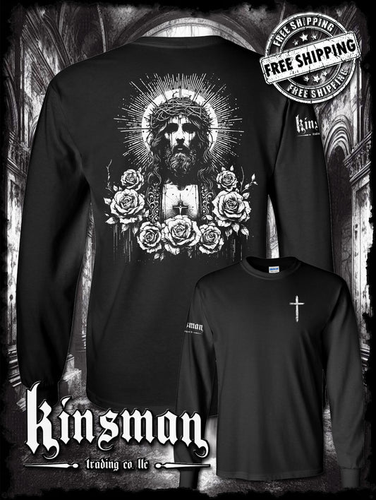 Jesus Christ Floral Portrait 2-Sided Long Sleeve T-Shirt