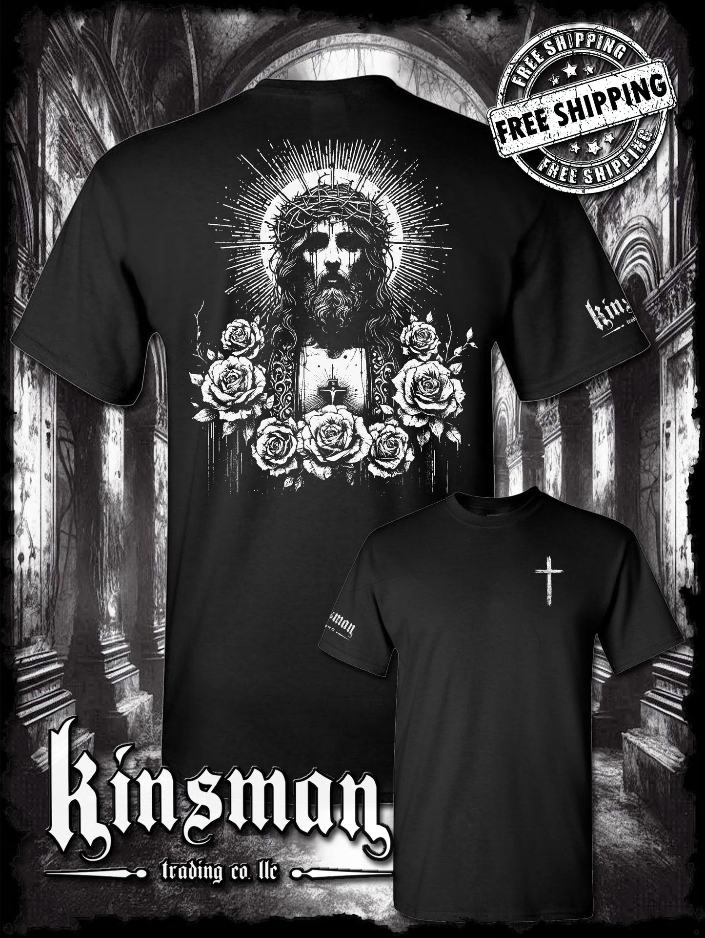 Jesus Christ Floral Portrait 2-Sided T-Shirt