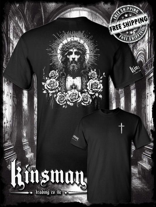 Jesus Christ Floral Portrait 2-Sided T-Shirt