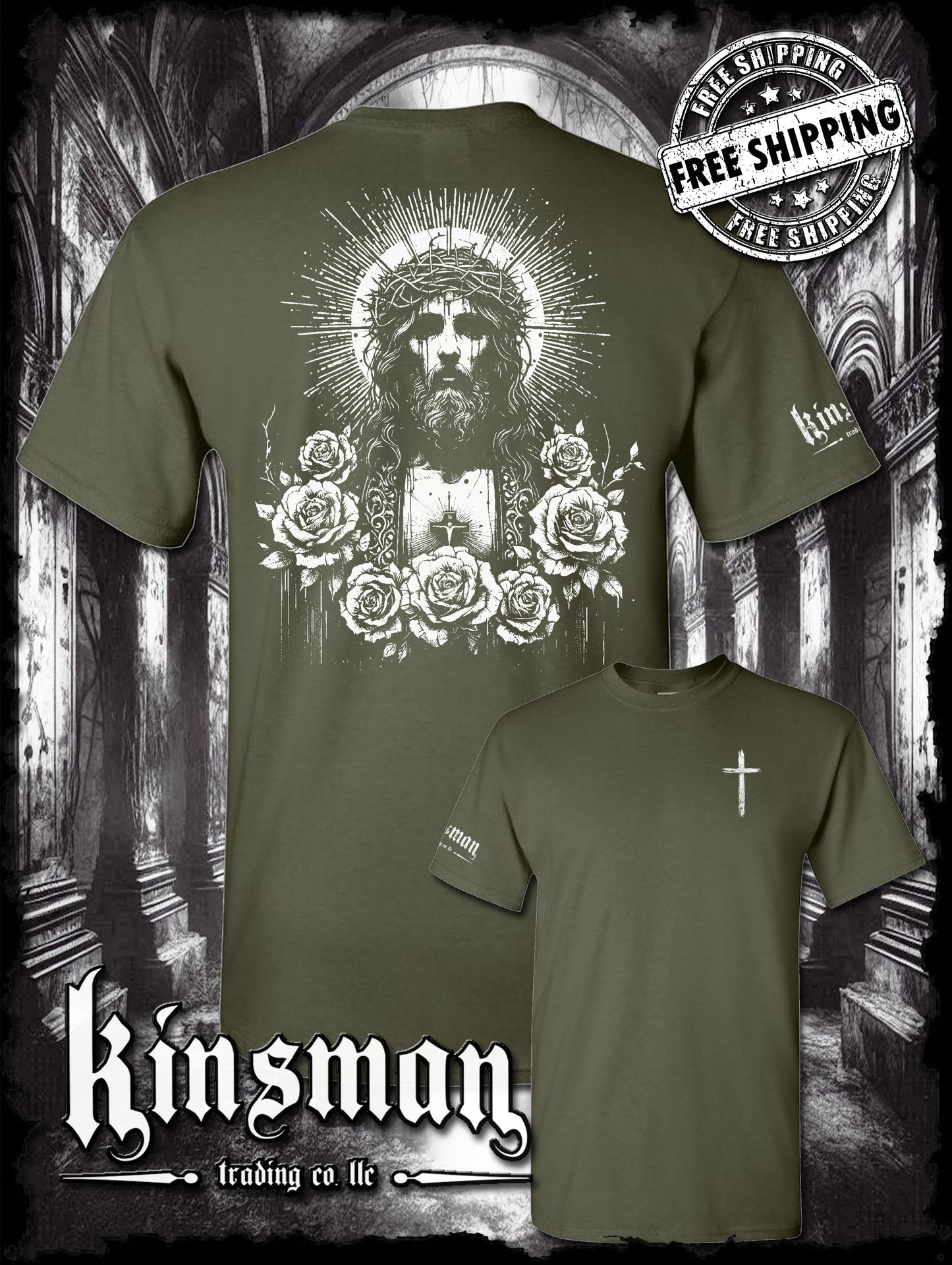 Jesus Christ Floral Portrait 2-Sided T-Shirt