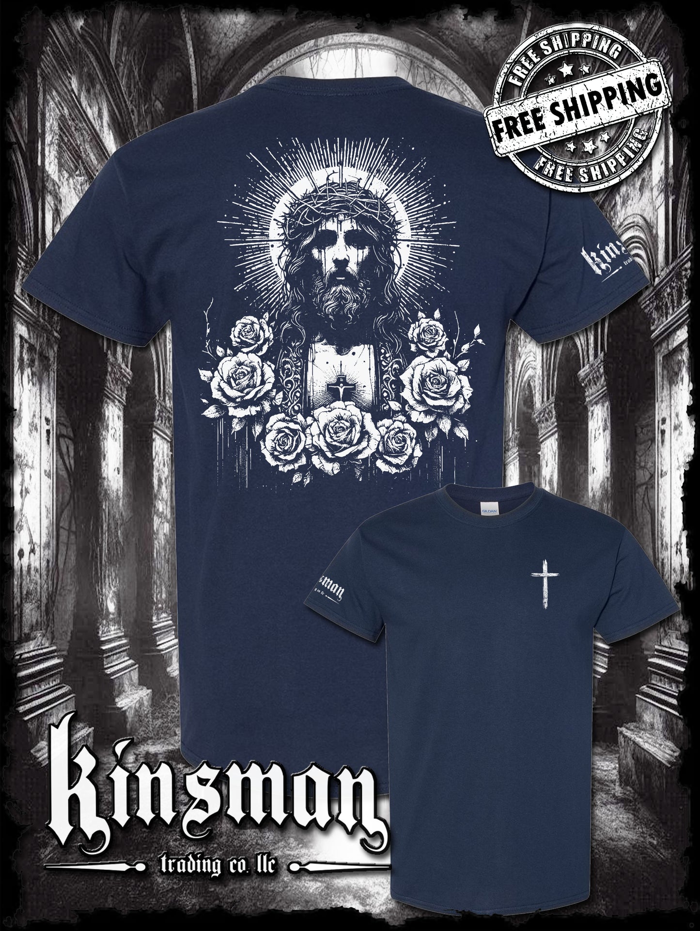 Jesus Christ Floral Portrait 2-Sided T-Shirt