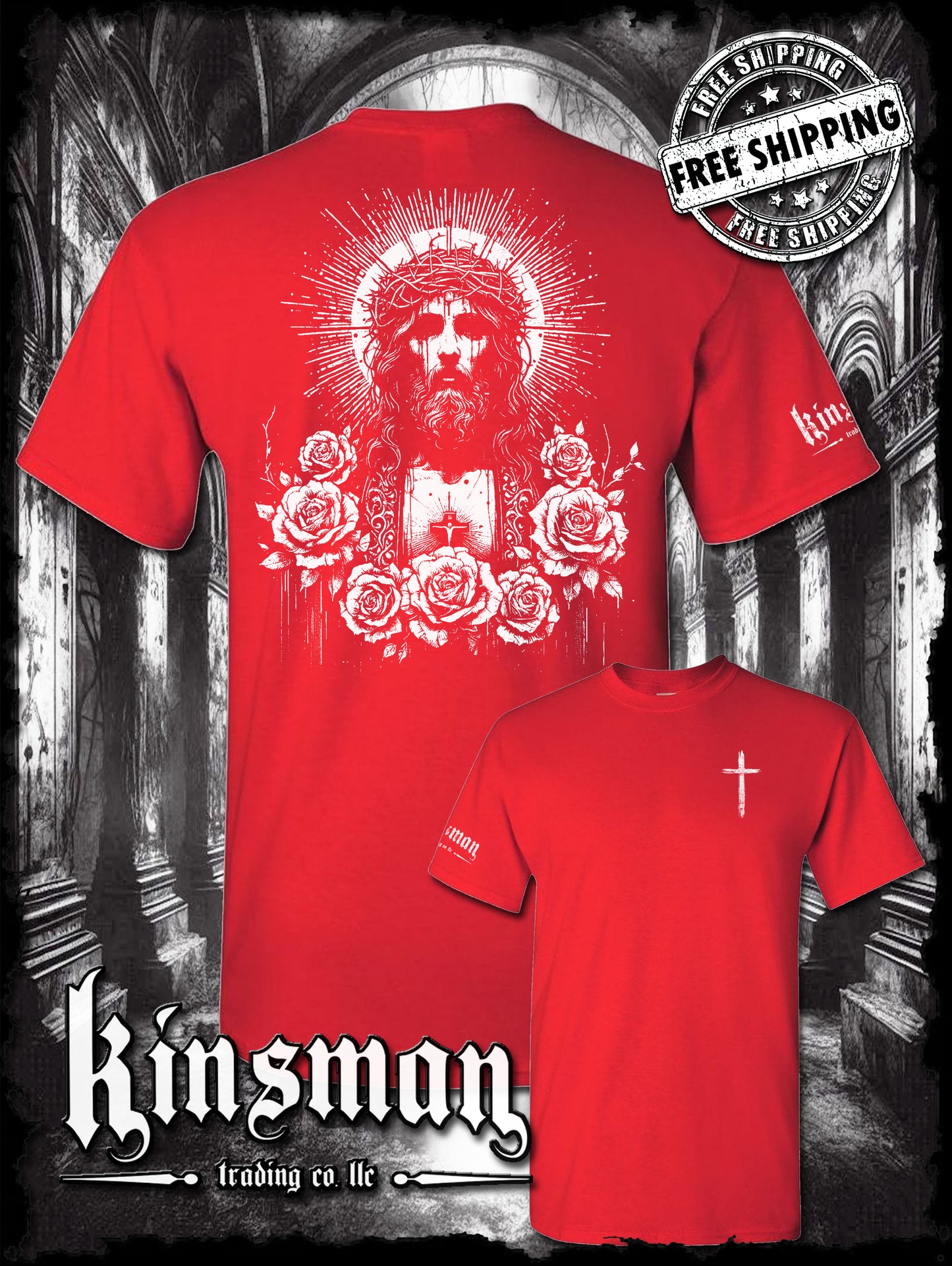 Jesus Christ Floral Portrait 2-Sided T-Shirt