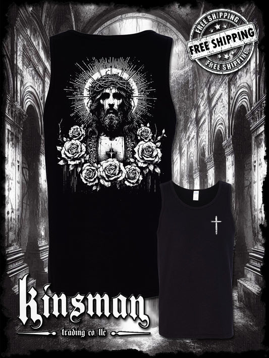 Jesus Christ Floral Portrait 2-Sided Tank Top T-Shirt