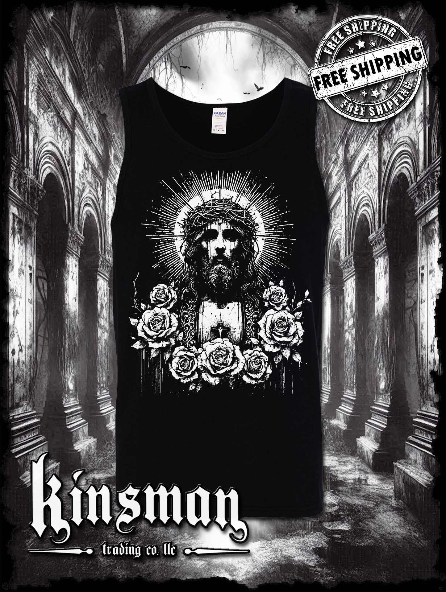 Jesus Christ Floral Portrait Tank Top T-Shirt