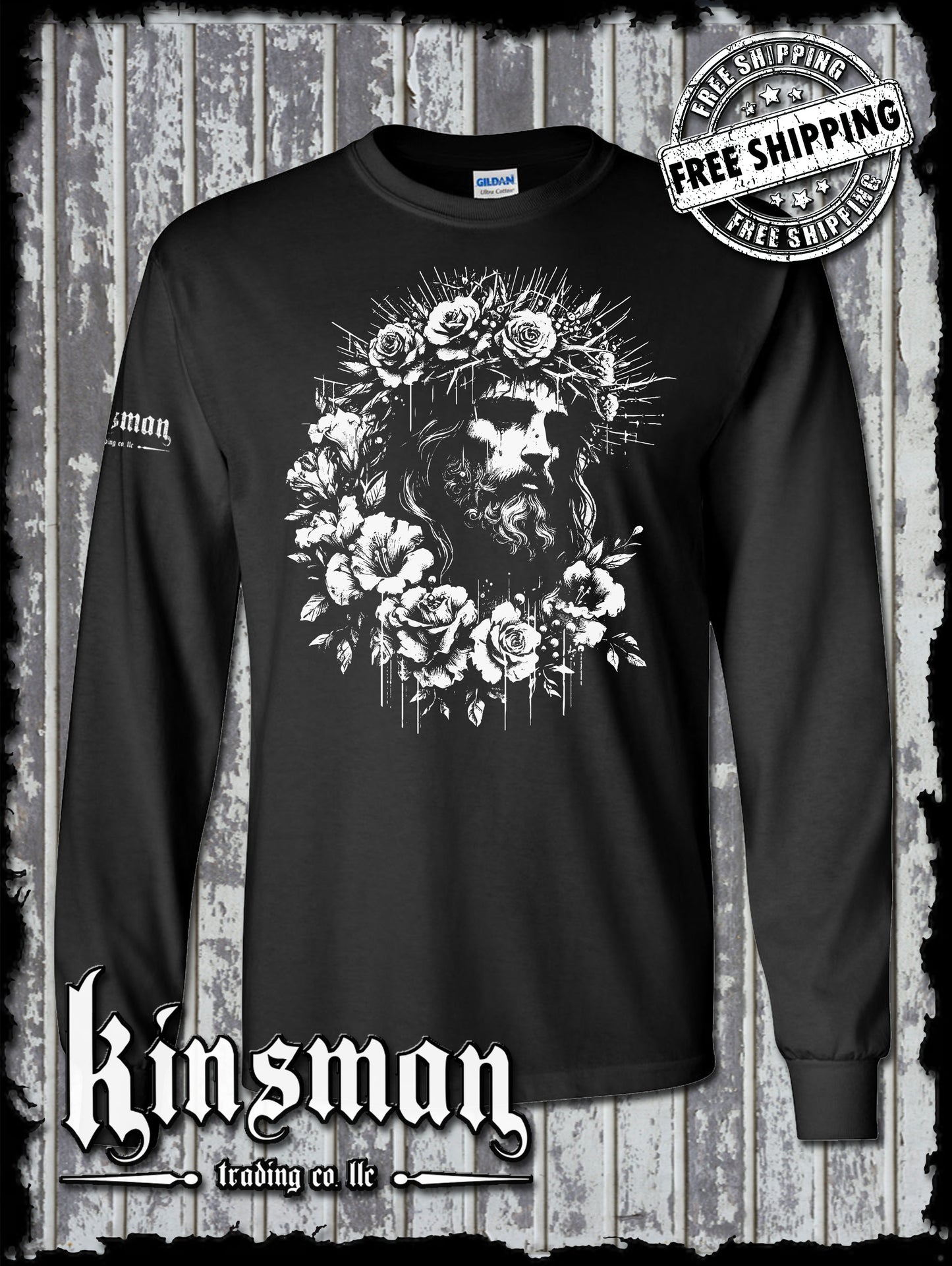 Jesus Portrait Roses Long Sleeve T-Shirt