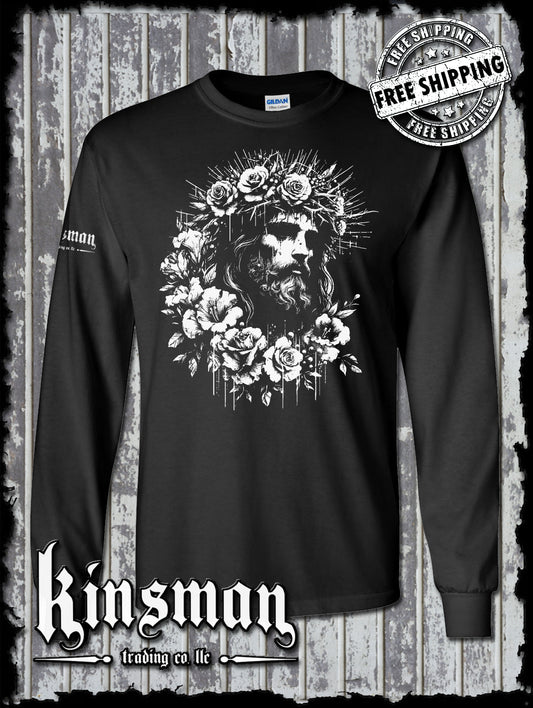 Jesus Portrait Roses Long Sleeve T-Shirt