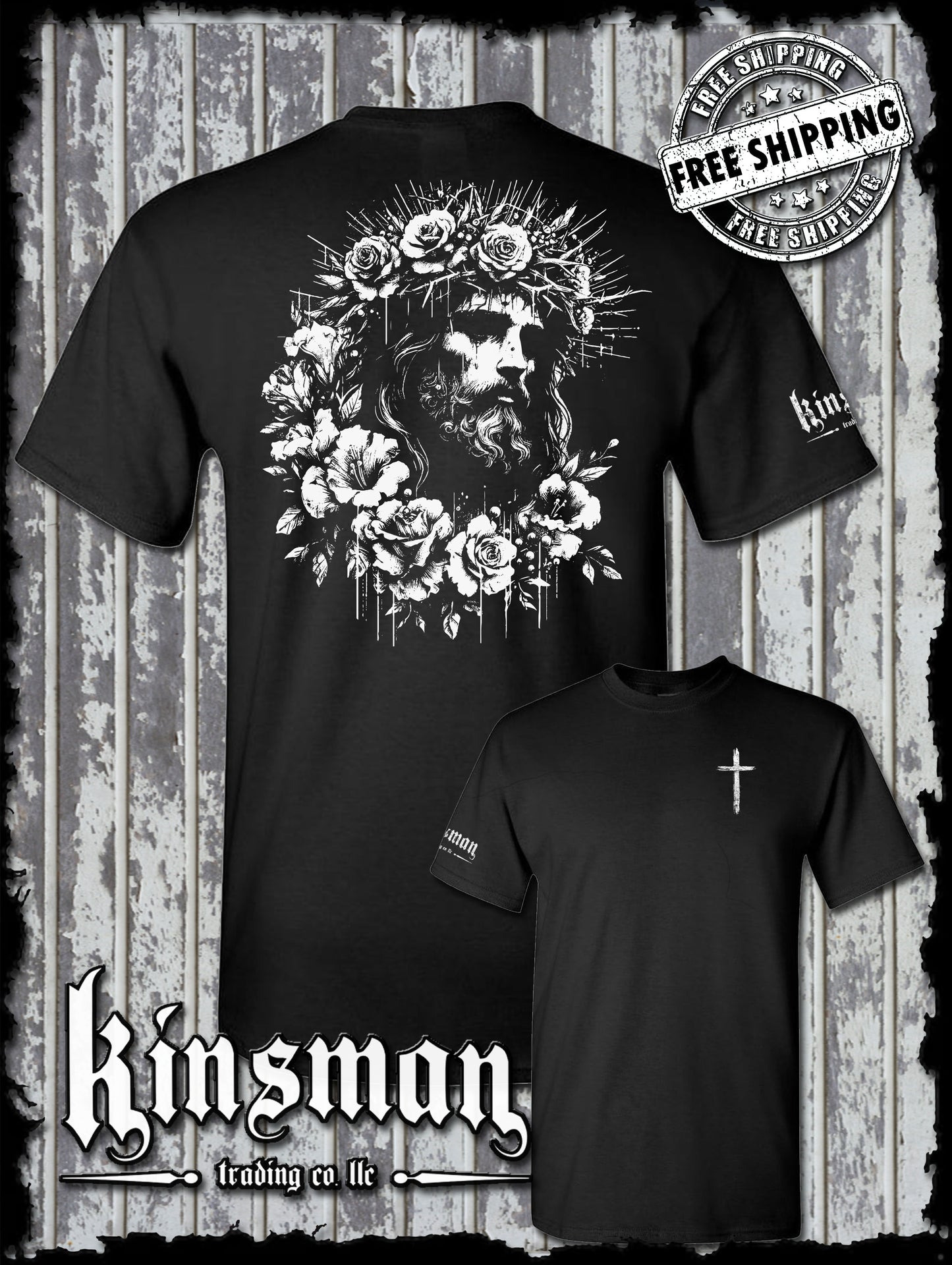 Jesus Portrait Roses 2-Sided T-Shirt