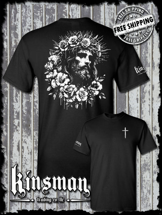 Jesus Portrait Roses 2-Sided T-Shirt