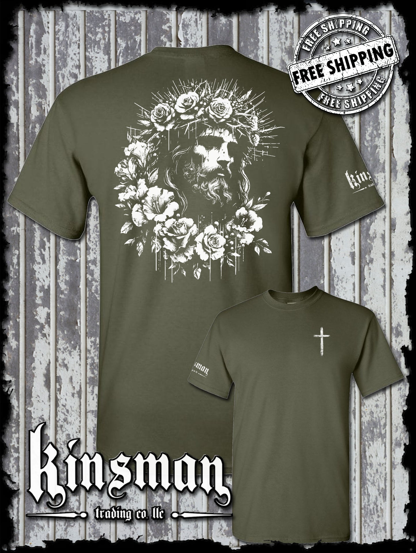 Jesus Portrait Roses 2-Sided T-Shirt