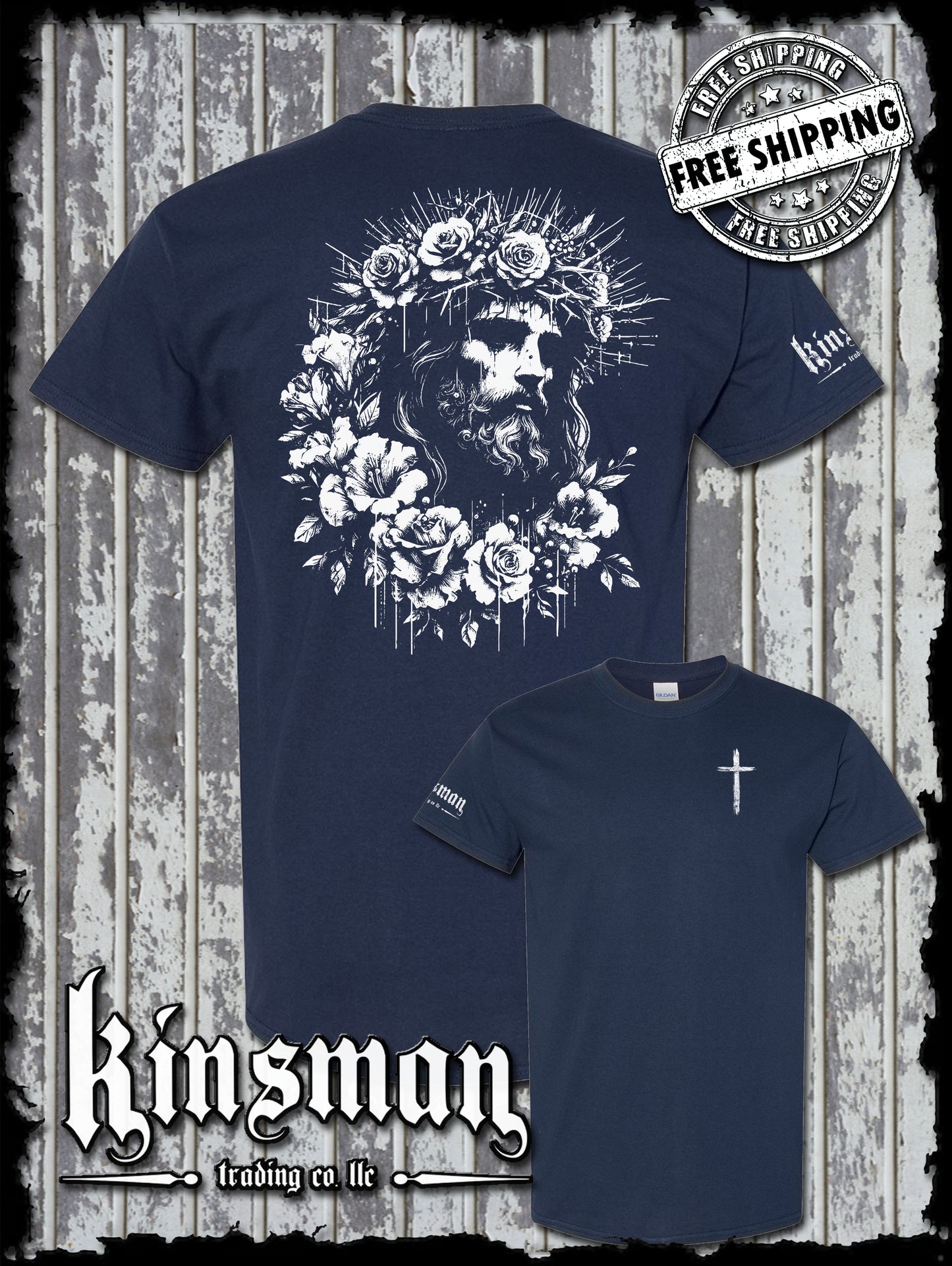Jesus Portrait Roses 2-Sided T-Shirt