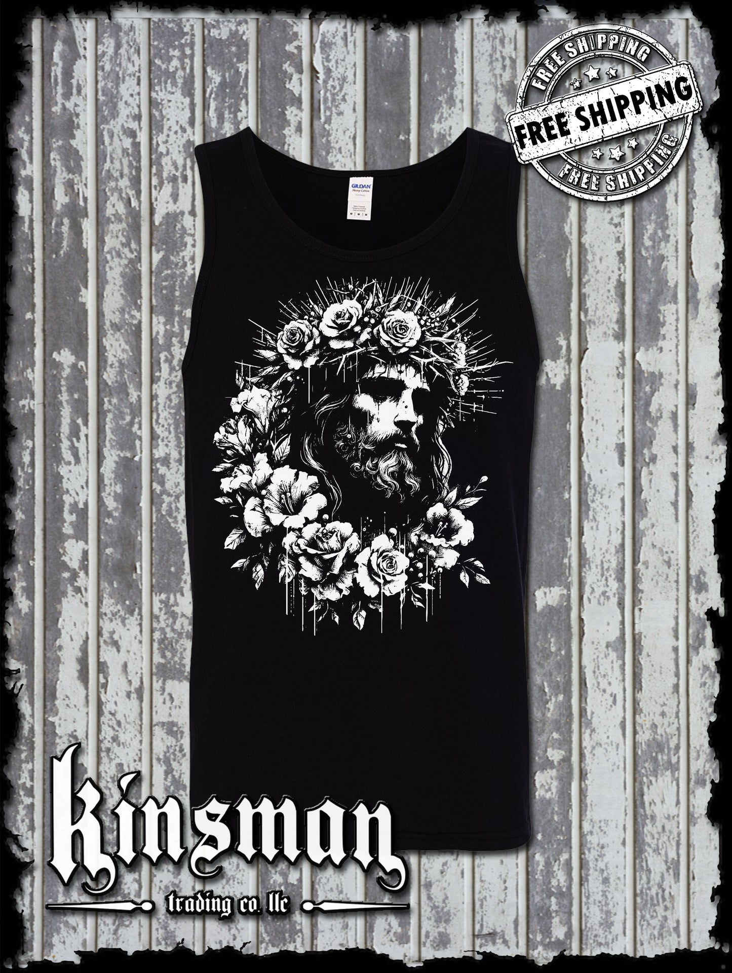 Jesus Portrait Roses Tank Top T-Shirt