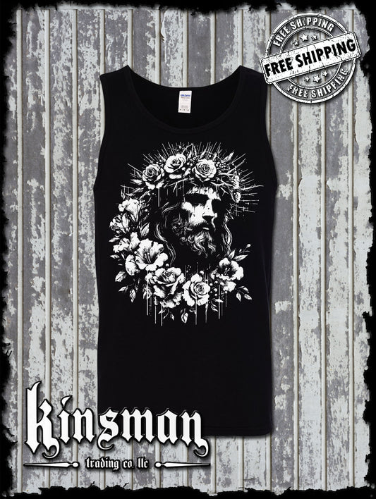 Jesus Portrait Roses Tank Top T-Shirt