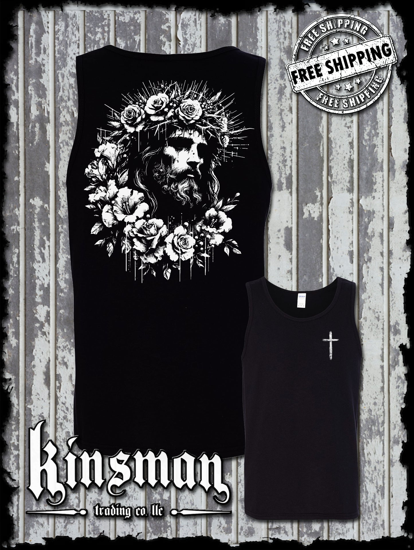 Jesus Portrait Roses 2-Sided Tank Top T-Shirt