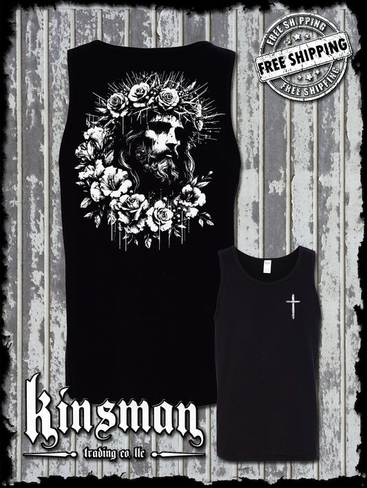 Jesus Portrait Roses 2-Sided Tank Top T-Shirt