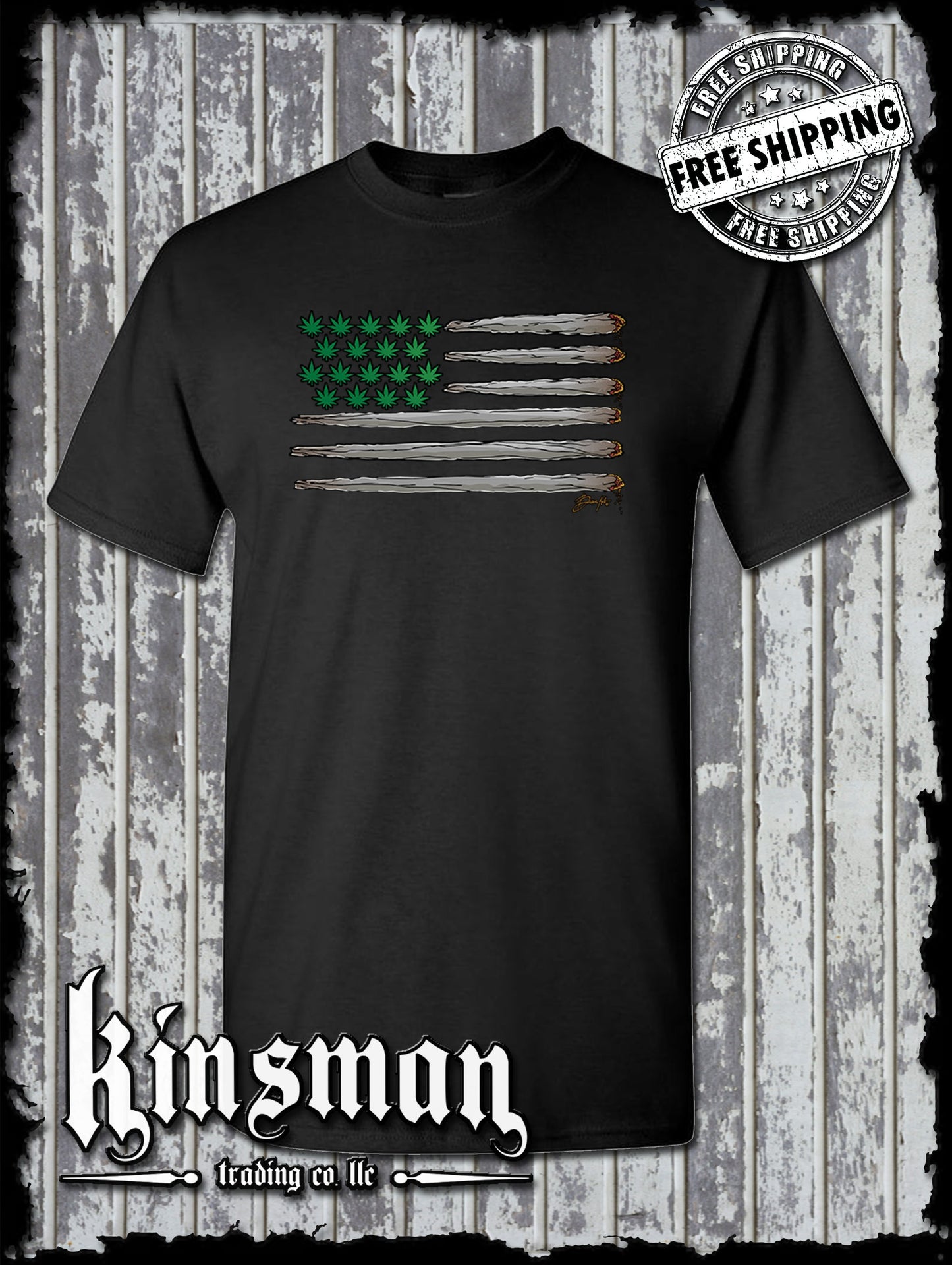 American Joint & Pot Leaf Flag T-Shirt USA Weed