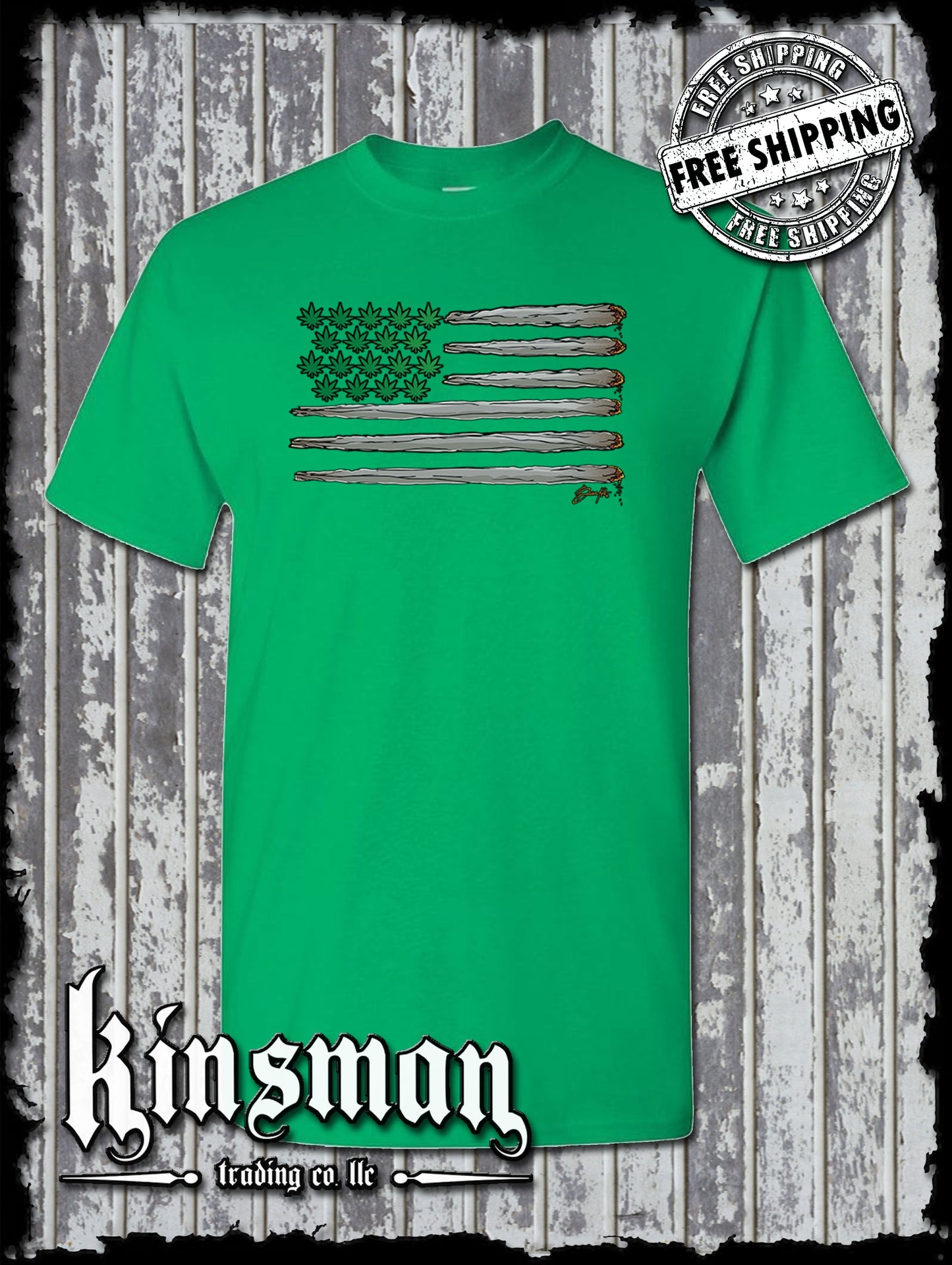 American Joint & Pot Leaf Flag T-Shirt USA Weed