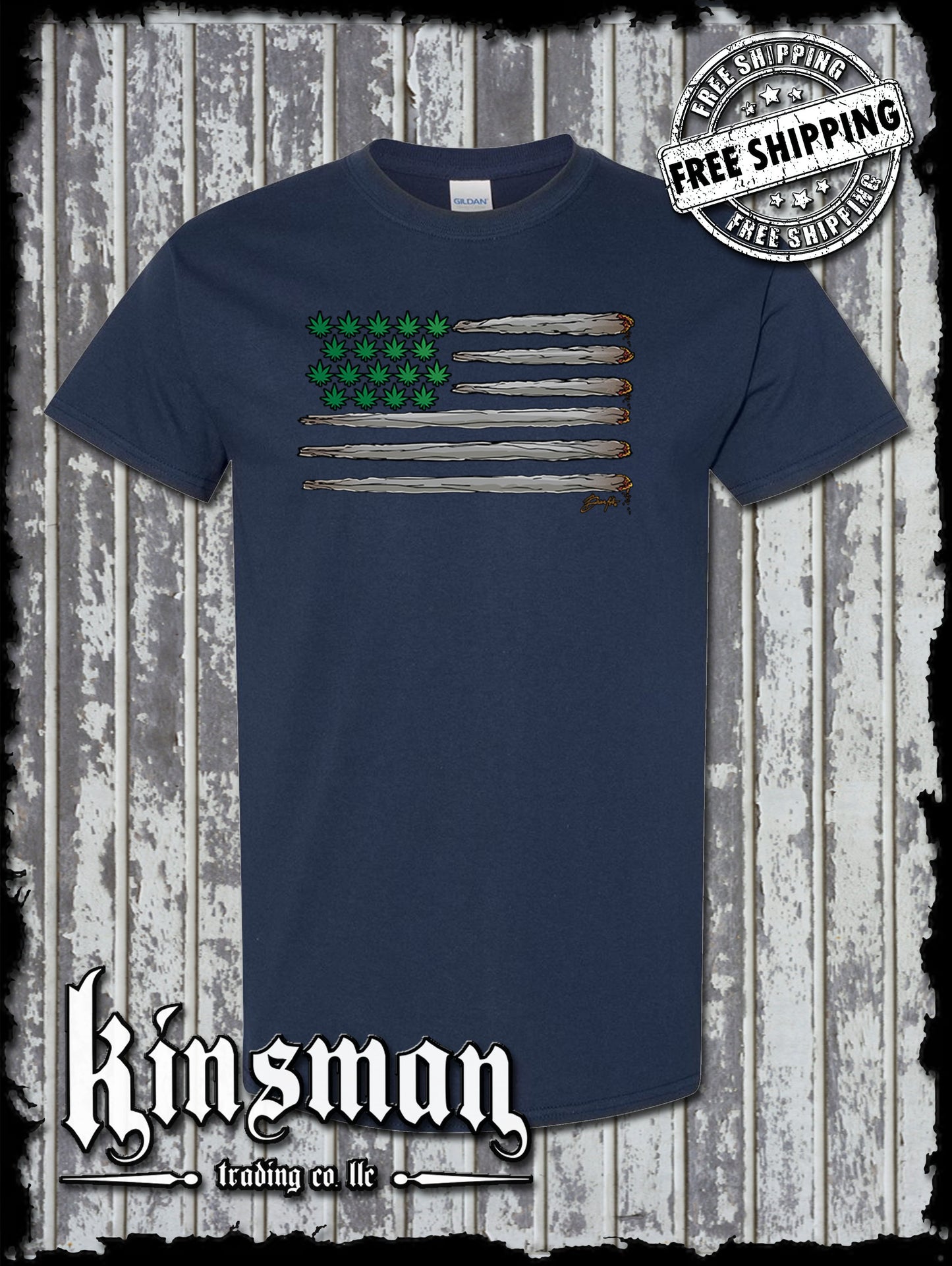 American Joint & Pot Leaf Flag T-Shirt USA Weed
