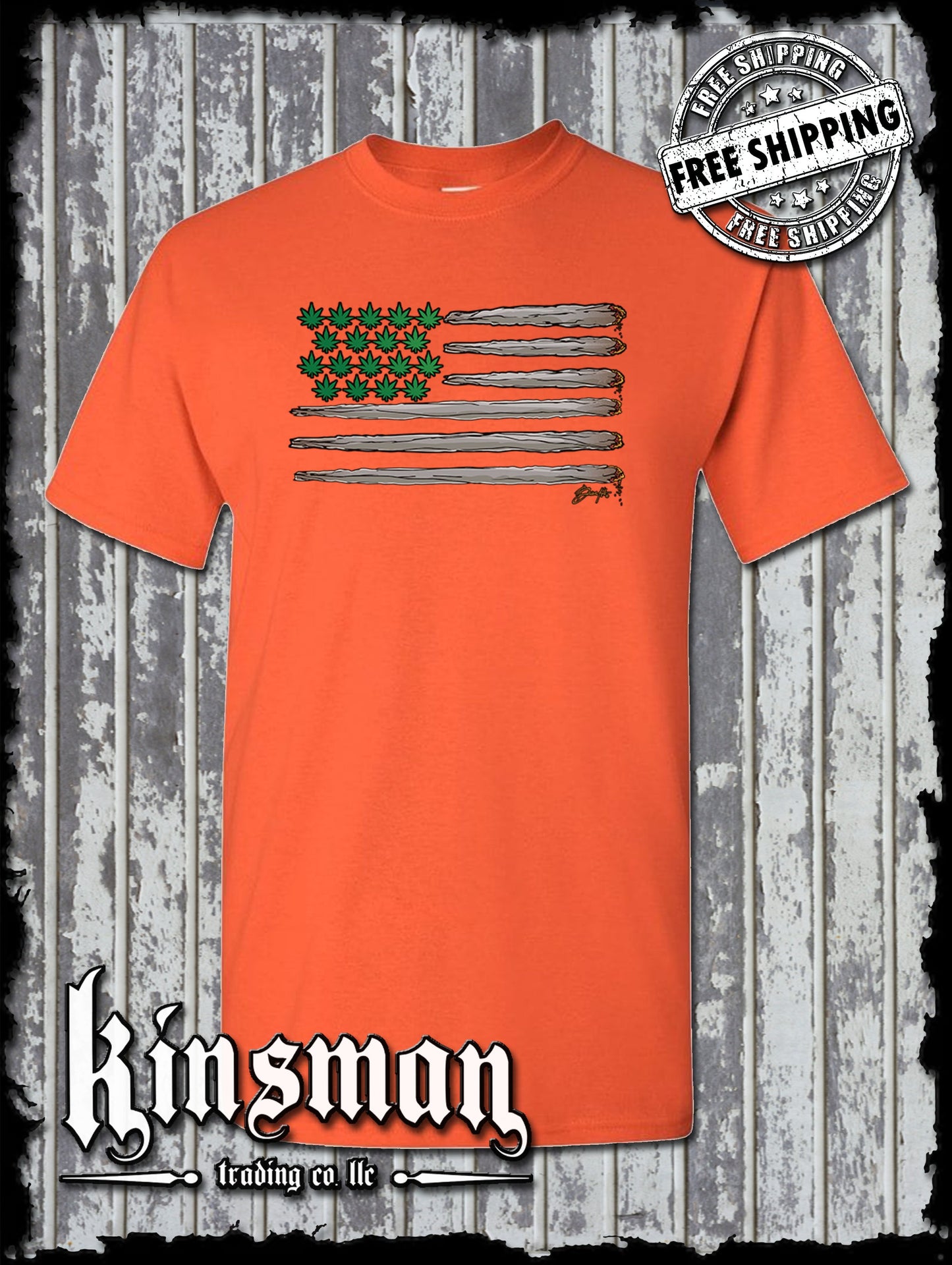 American Joint & Pot Leaf Flag T-Shirt USA Weed