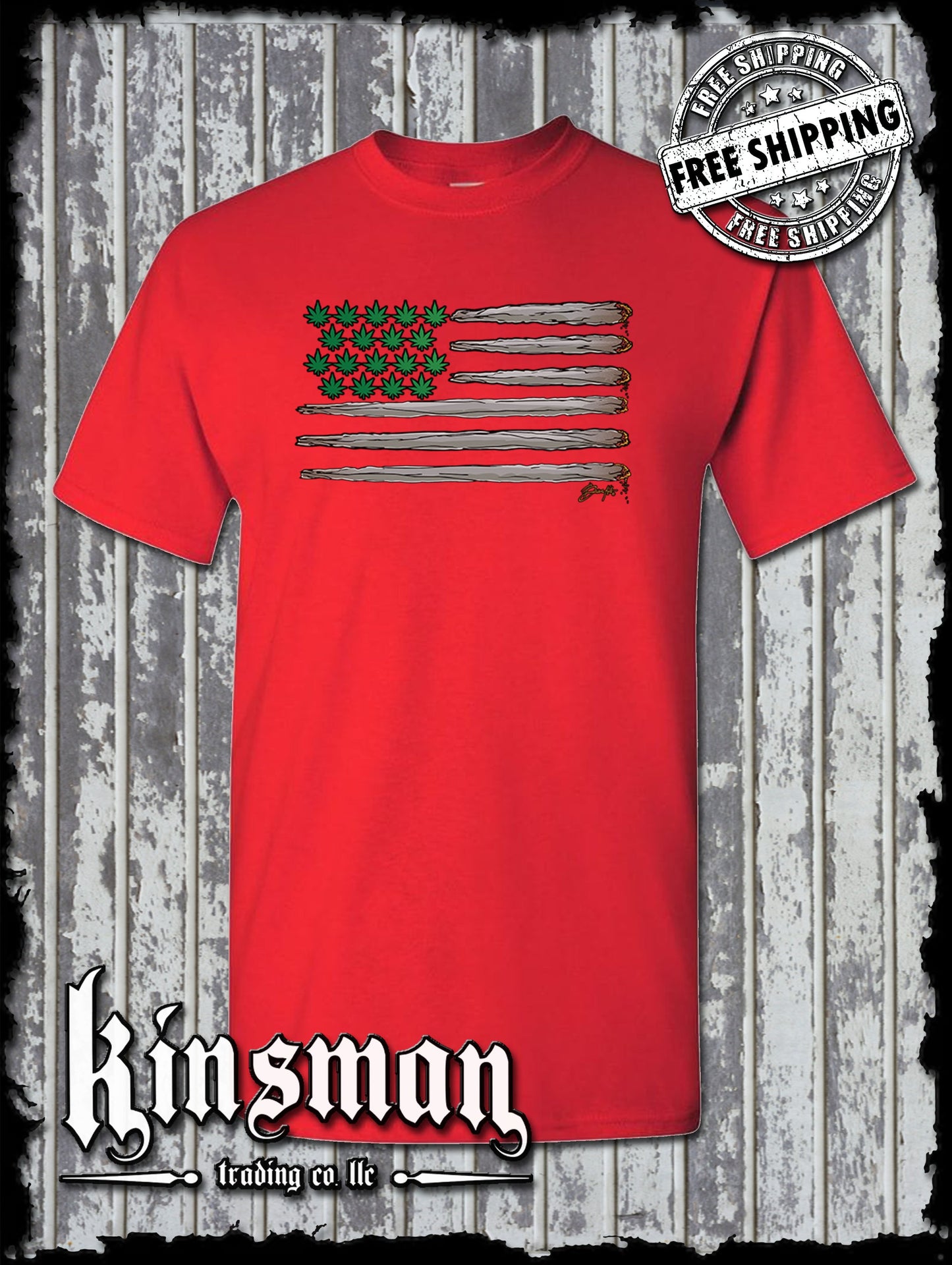 American Joint & Pot Leaf Flag T-Shirt USA Weed