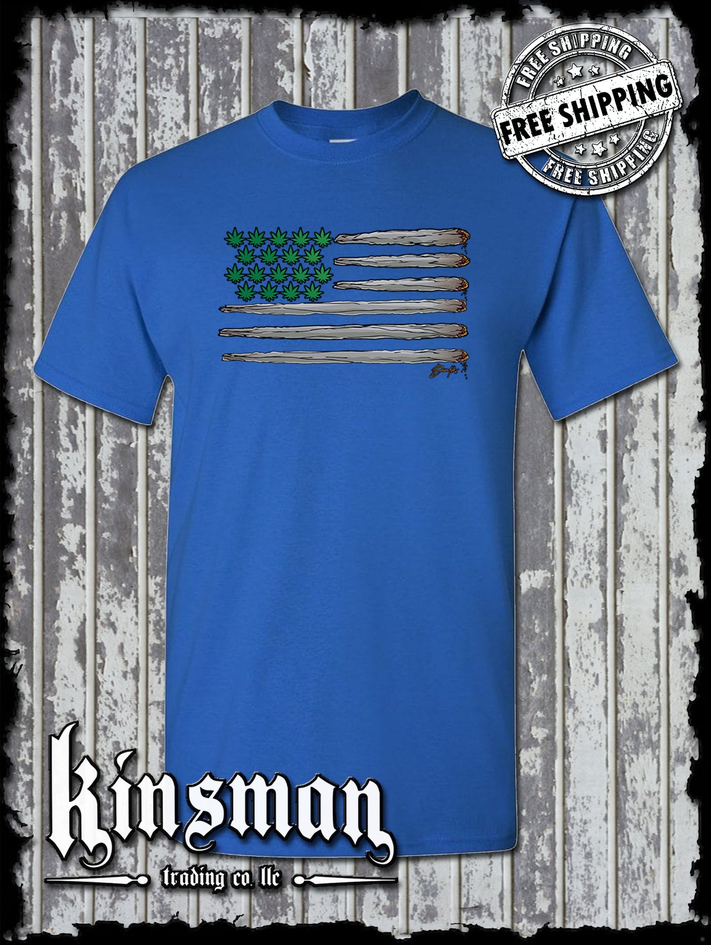 American Joint & Pot Leaf Flag T-Shirt USA Weed