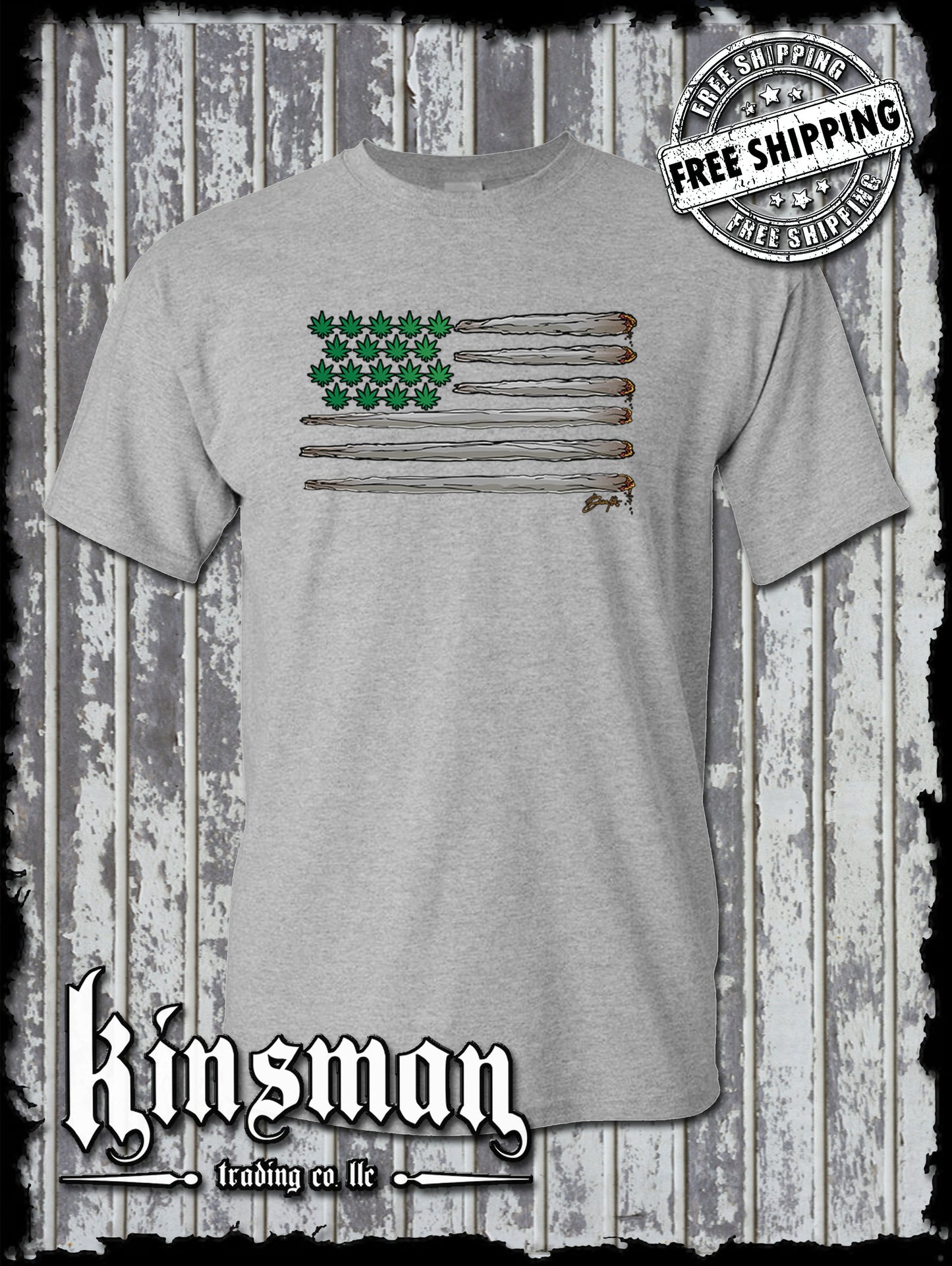 American Joint & Pot Leaf Flag T-Shirt USA Weed