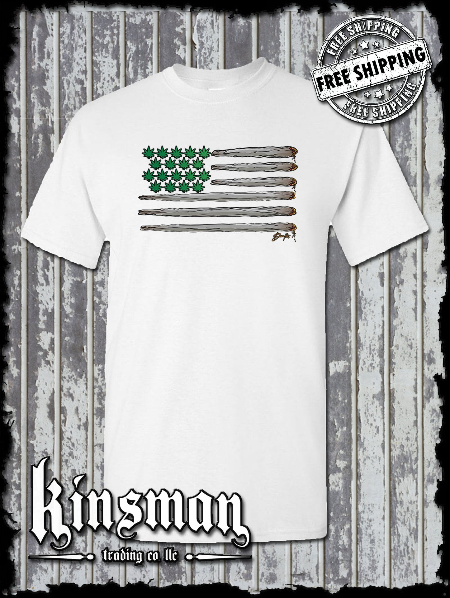 American Joint & Pot Leaf Flag T-Shirt USA Weed