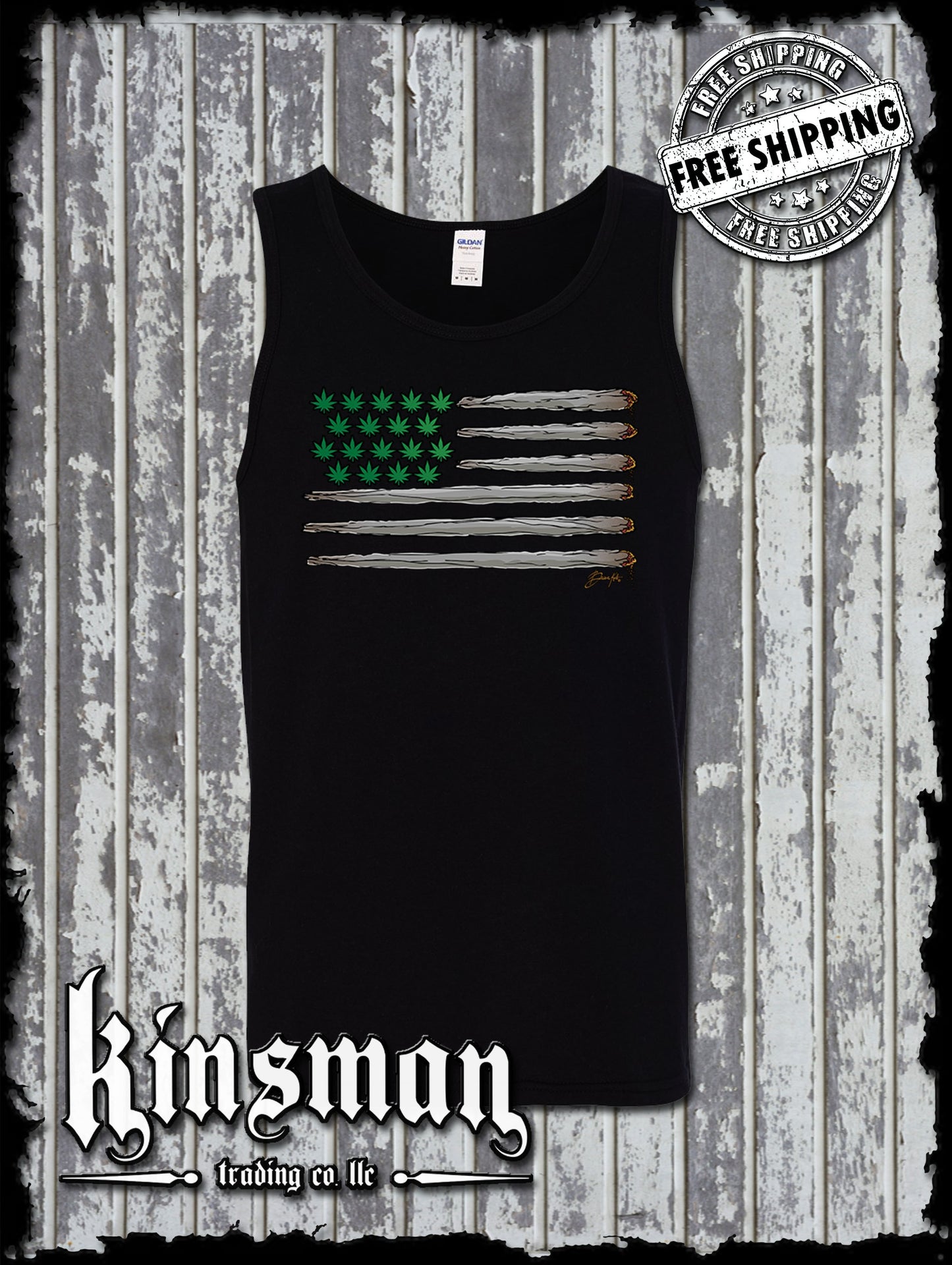 American Joint & Pot Leaf Flag Tank Top T-Shirt USA Weed