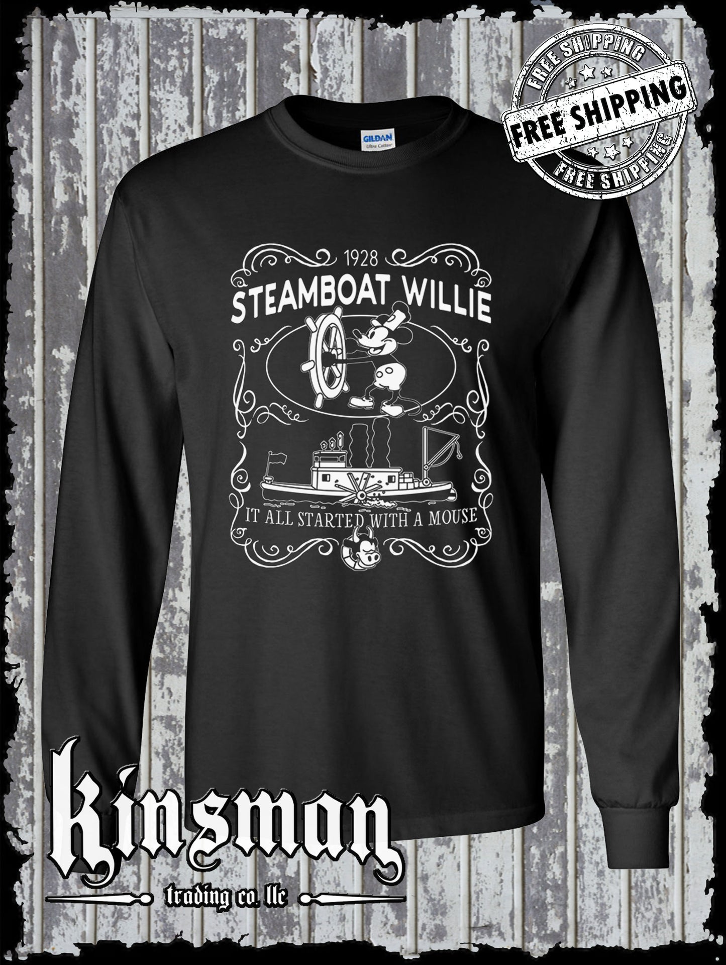 Steamboat Willie Classic Label Long Sleeve T-Shirt / Cartoon Mouse