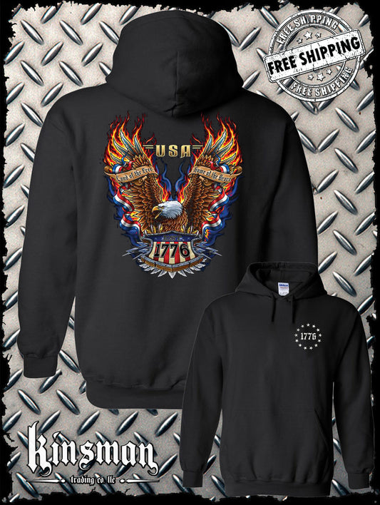 Land of the Free 1776 American Eagle Hoodie / Sweatshirt Biker MC CC USA Flag