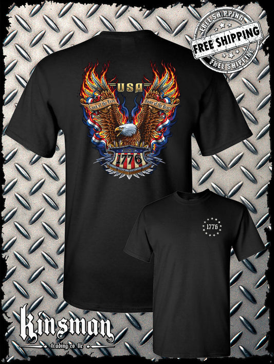 Land of the Free 1776 American Eagle T-Shirt Biker MC CC USA Flag