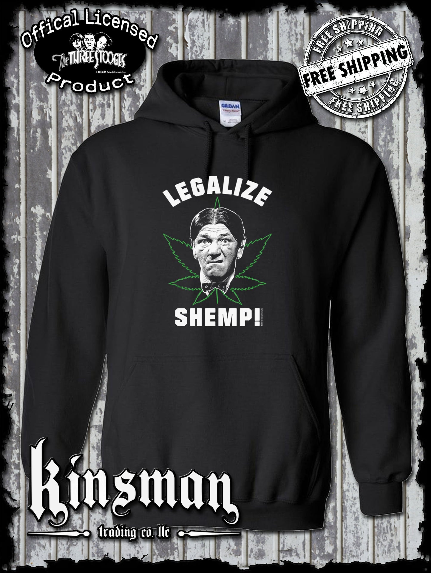 Three Stooges Legalize Shemp Hoodie / Sweatshirt Marijuana Weed Pot Leaf