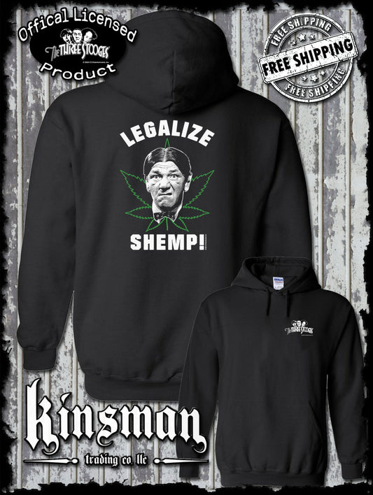 Three Stooges Legalize Shemp 2-Sided Hoodie / Sweatshirt Weed Marijuana Pot Leaf