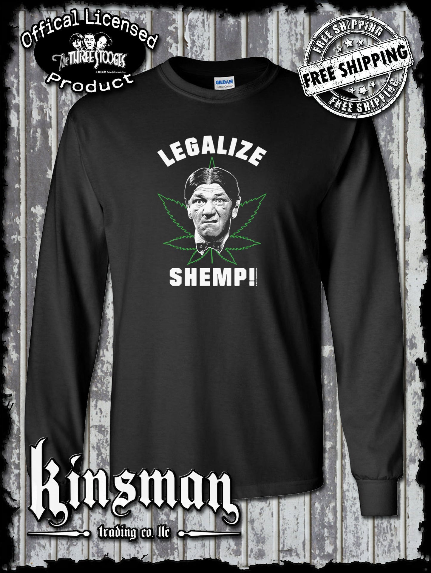 Three Stooges Legalize Shemp Long Sleeve T-Shirt Weed Marijuana Pot Leaf