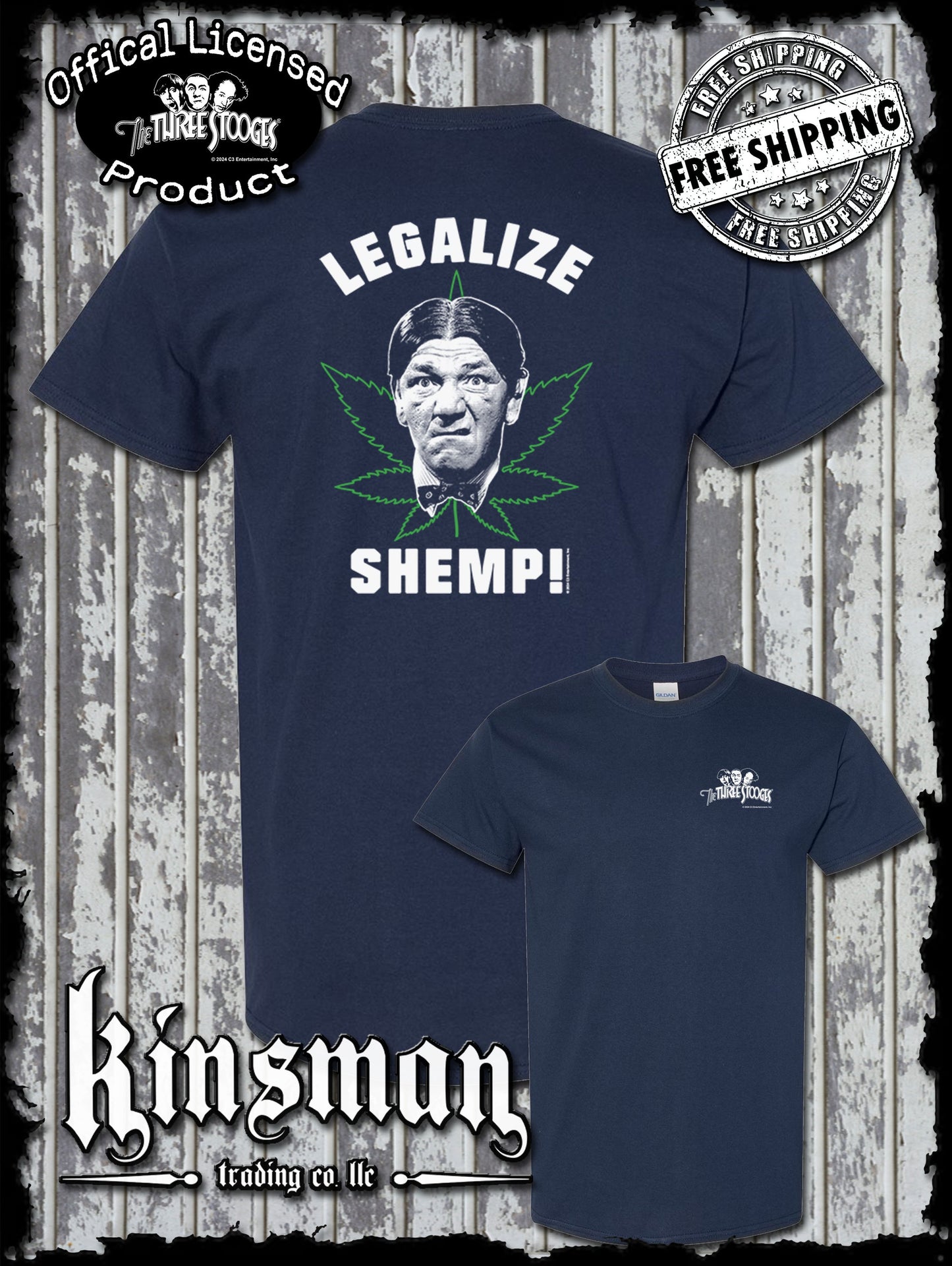 Three Stooges Legalize Shemp 2-Sided T-Shirt Weed Marijuana Pot Leaf