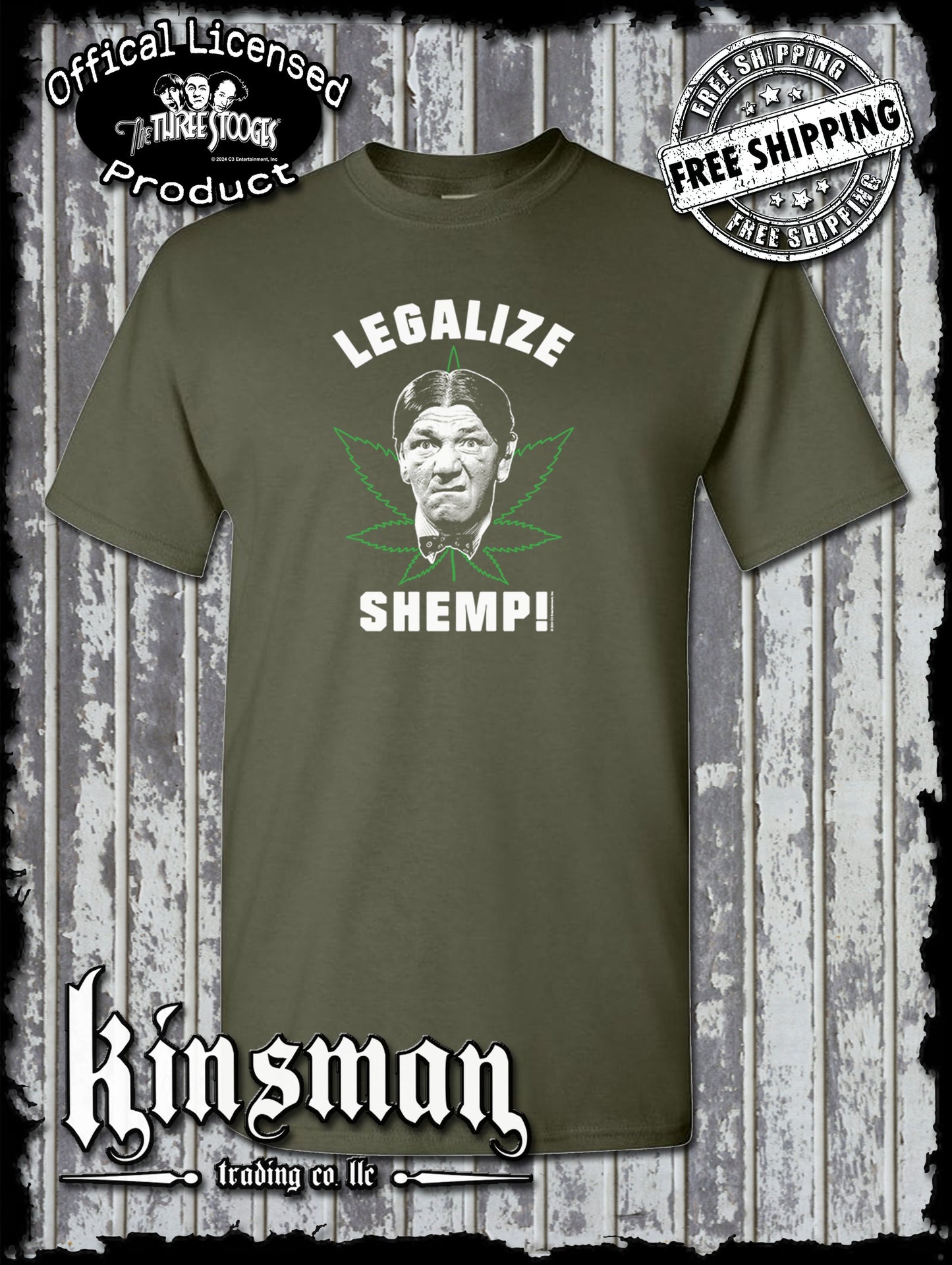 Three Stooges Legalize Shemp T-Shirt Weed Marijuana Pot Leaf