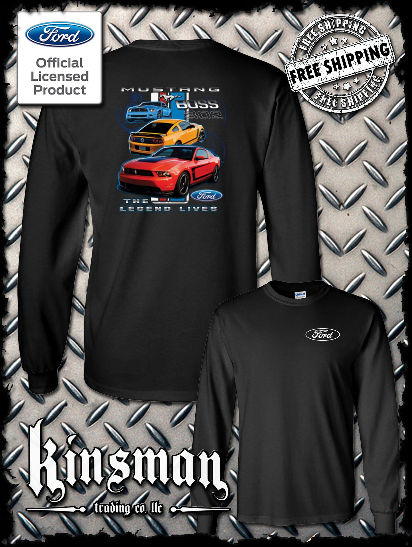Ford Mustang The Legend Lives Long Sleeve 2-Sided T-Shirt Boss 302