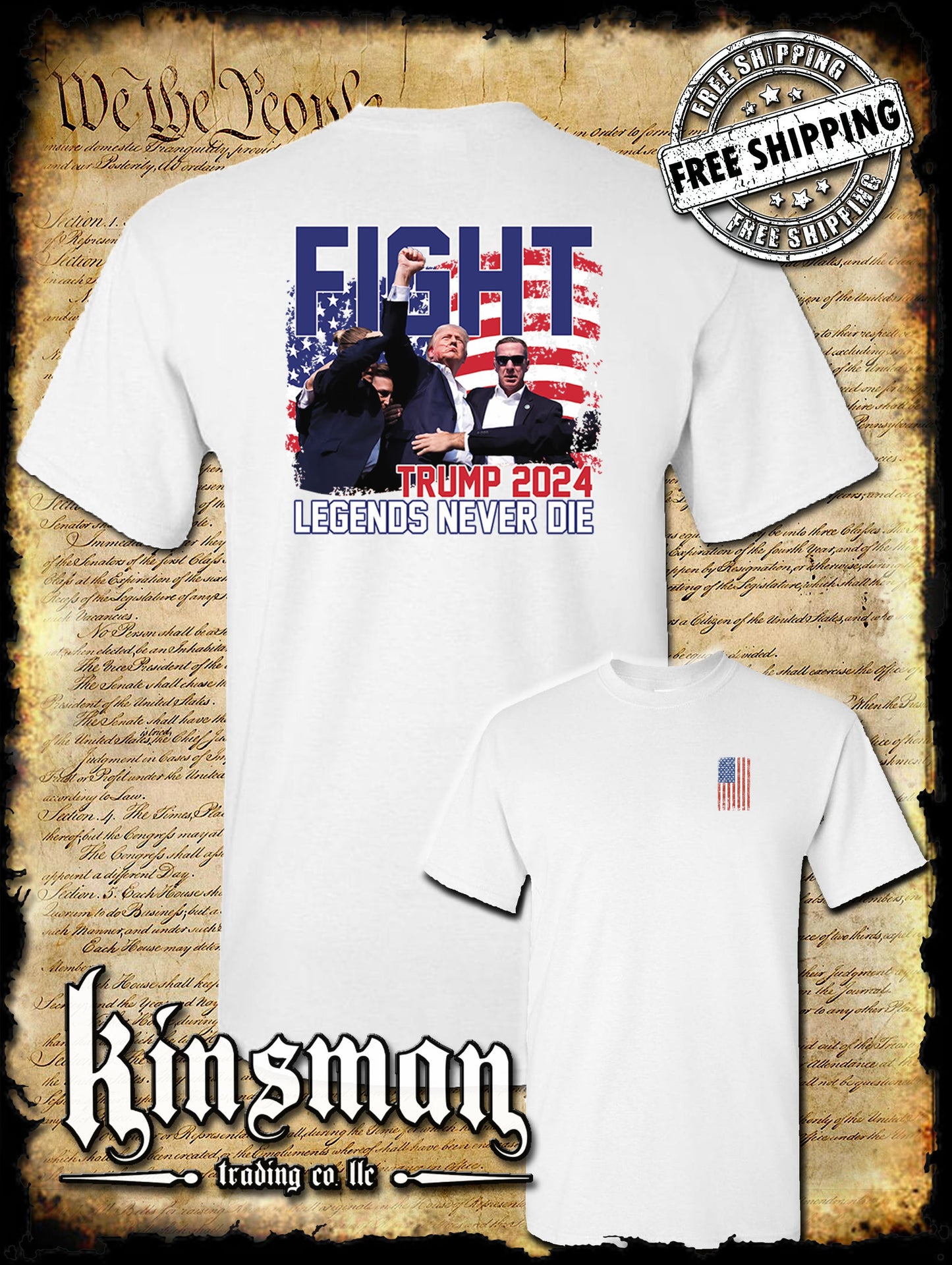 Legends Never Die Fight! 2-Sided T-Shirt Trump 2024 MAGA USA