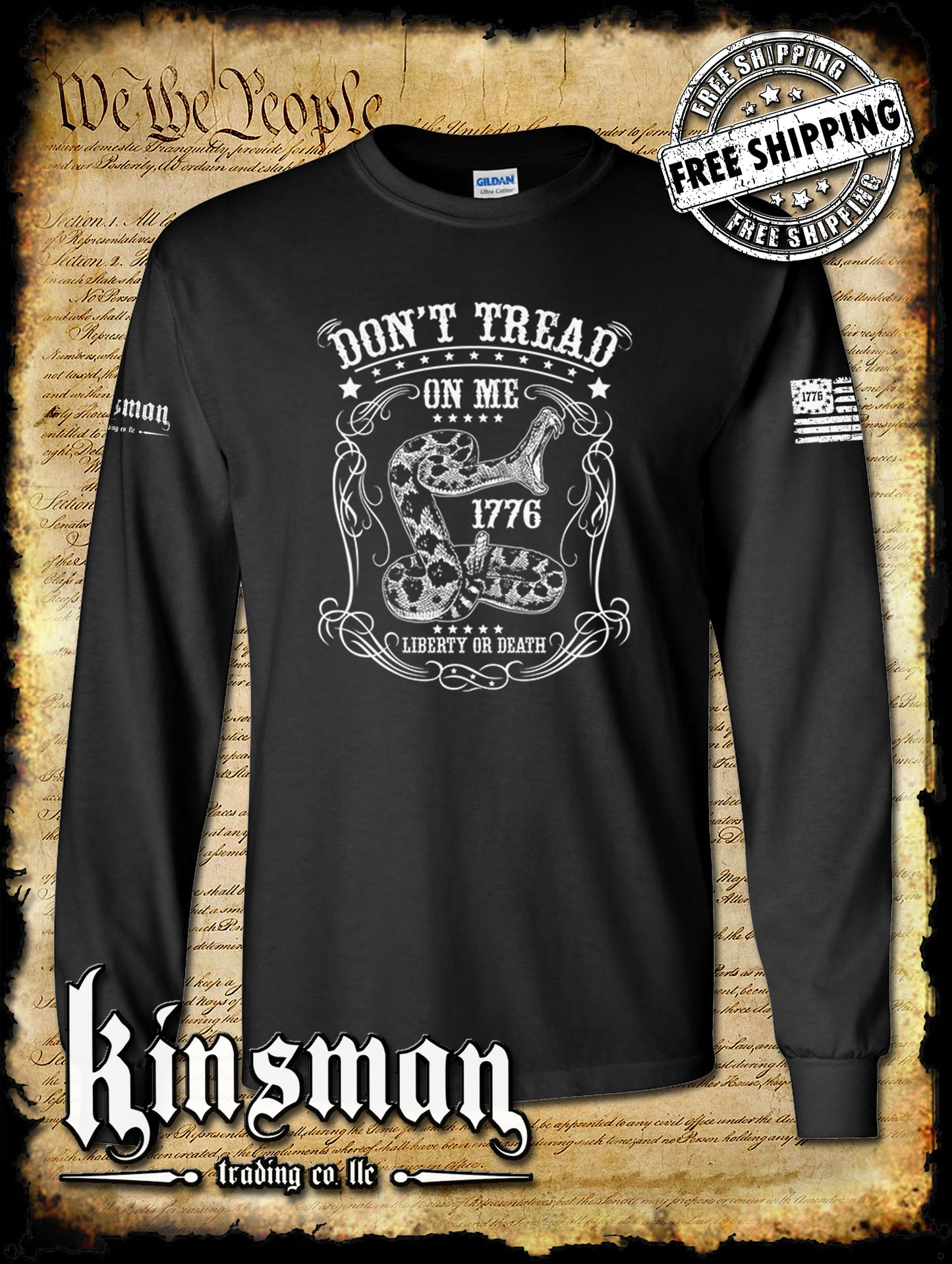 Don't Tread on Me Snake Liberty or Death 1776 Long Sleeve T-Shirt