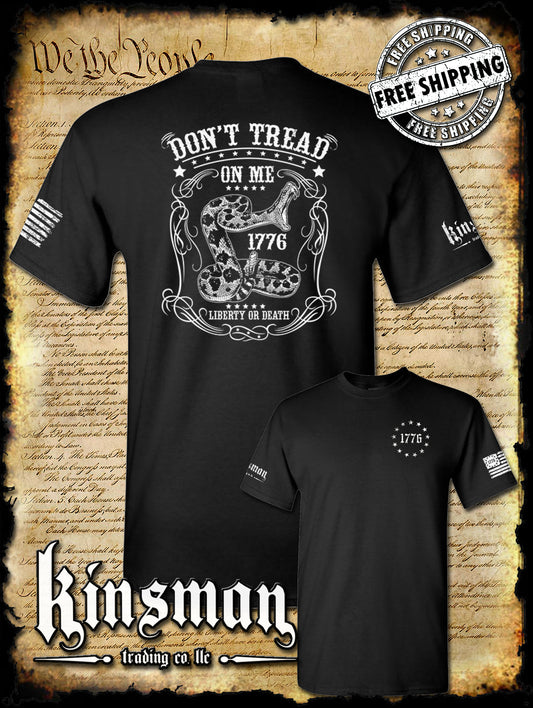 Don't Tread on Me Rattle Snake Liberty or Death 1776 Crest 2-Sided T-Shirt