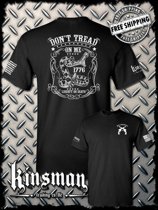 Don't Tread on Me Snake Liberty or Death w/ Revolvers Crest T-Shirt