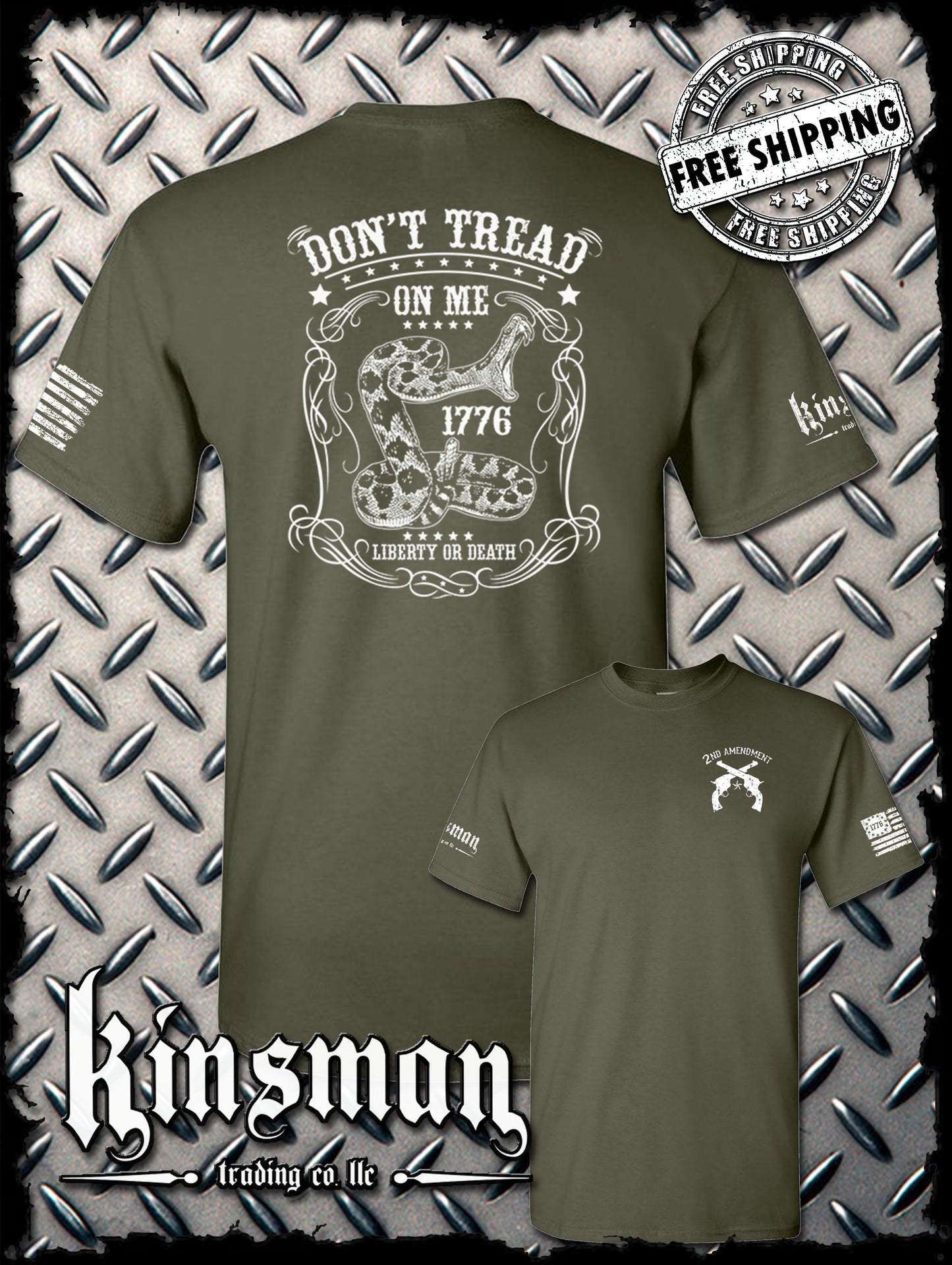 Don't Tread on Me Snake Liberty or Death w/ Revolvers Crest T-Shirt