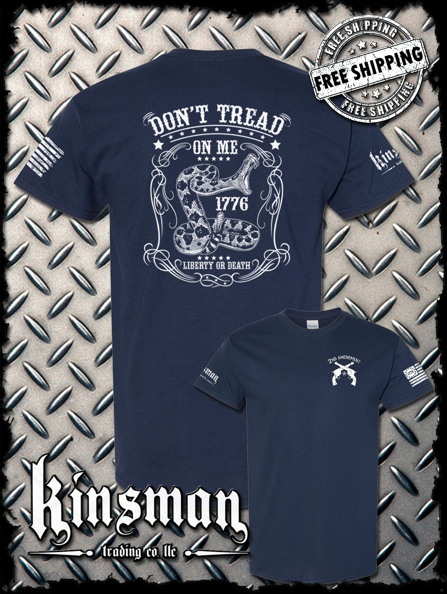 Don't Tread on Me Snake Liberty or Death w/ Revolvers Crest T-Shirt