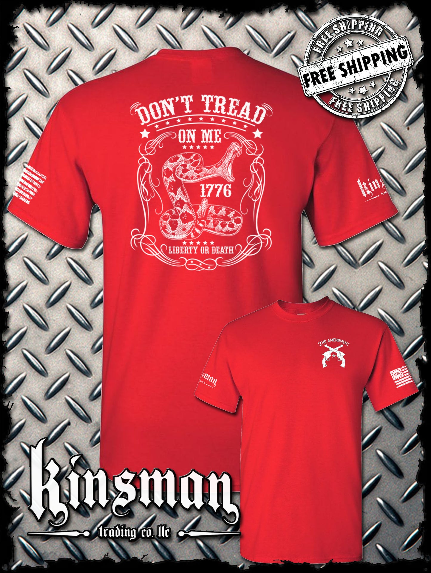 Don't Tread on Me Snake Liberty or Death w/ Revolvers Crest T-Shirt