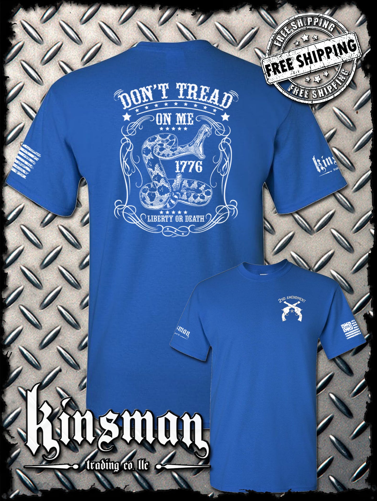 Don't Tread on Me Snake Liberty or Death w/ Revolvers Crest T-Shirt