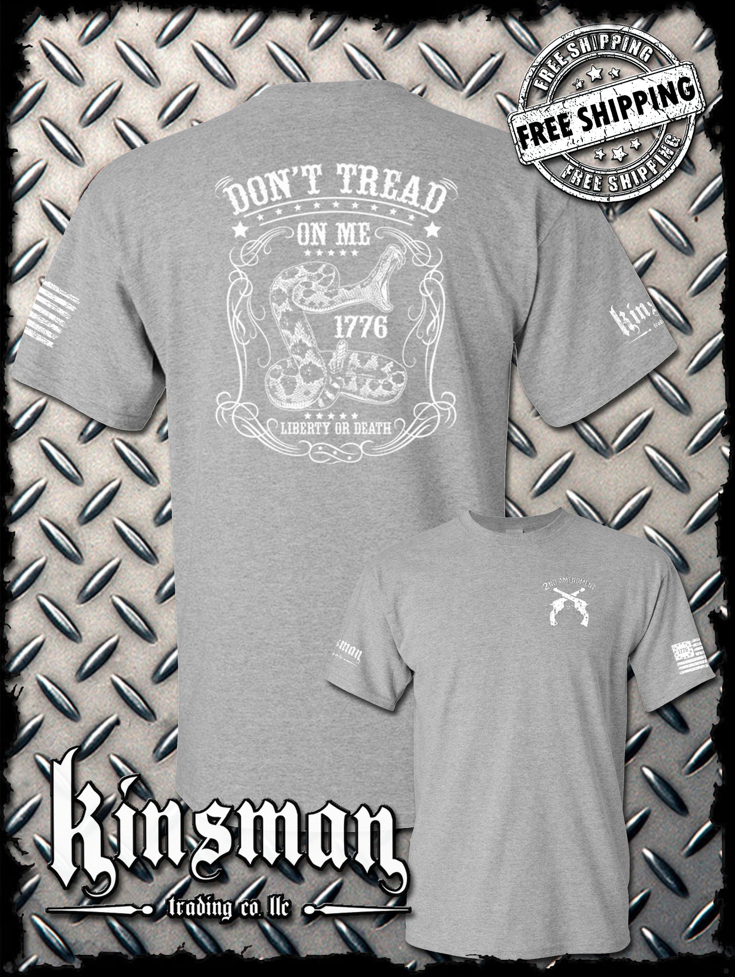 Don't Tread on Me Snake Liberty or Death w/ Revolvers Crest T-Shirt