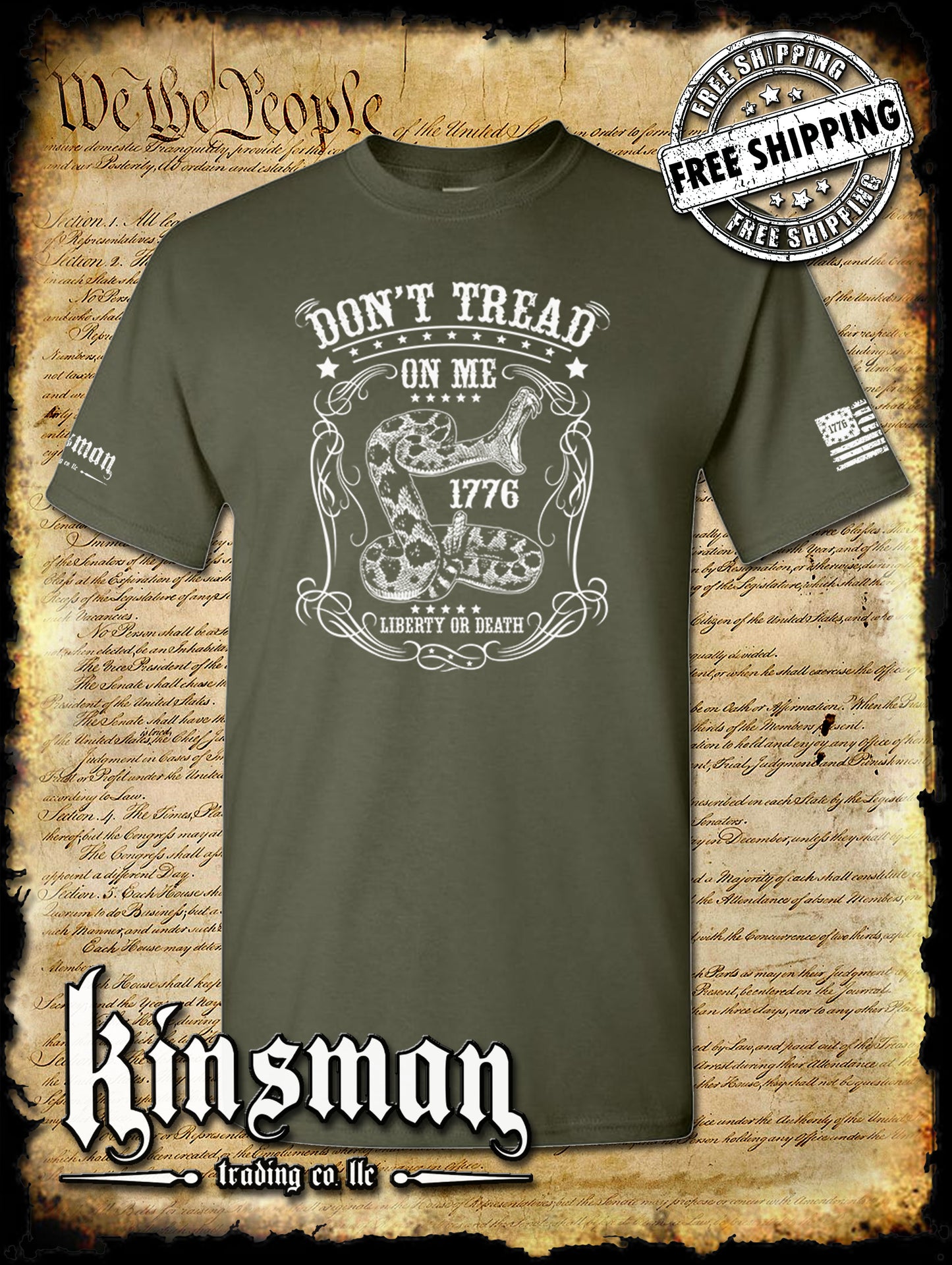 Don't Tread on Me Rattlesnake Liberty or Death 1776 T-Shirt 2nd Amendment USA
